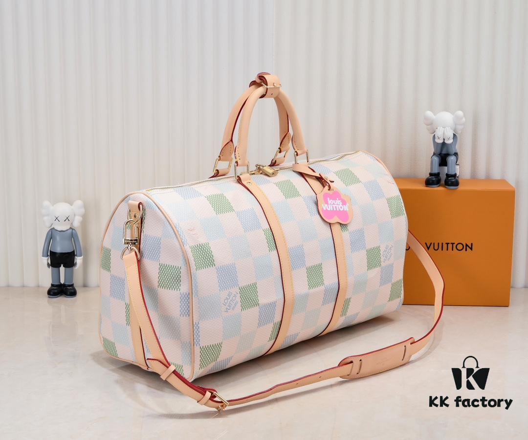 Keepall Bandoulière 50 Travel Bag in Damier Golf Coated Canvas with M40667 Green Check and M40713 Pink Check