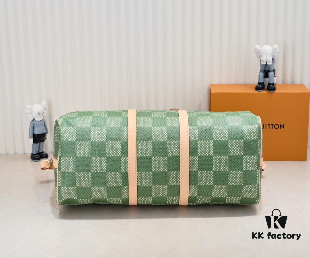 Keepall Bandoulière 50 Travel Bag in Damier Golf Coated Canvas with Green and Pink Check Pattern