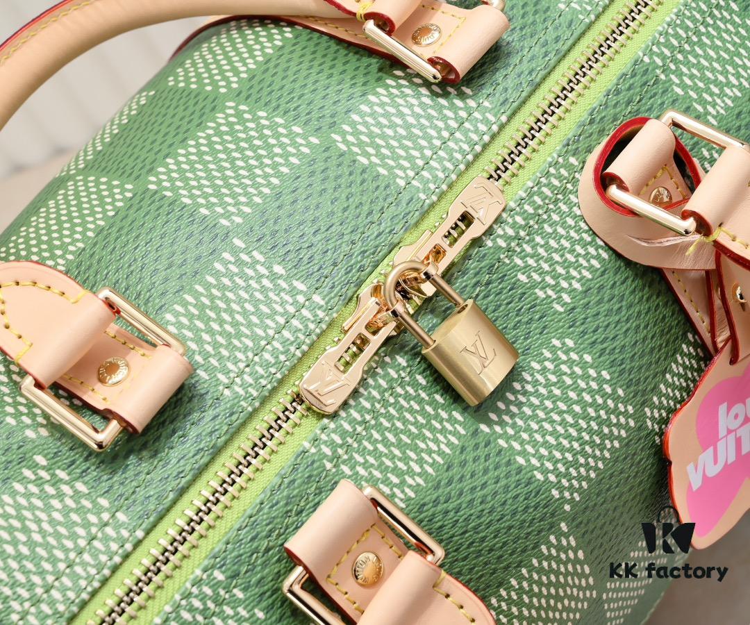 Keepall Bandoulière 50 Travel Bag in Damier Golf Coated Canvas with Green and Pink Check Pattern
