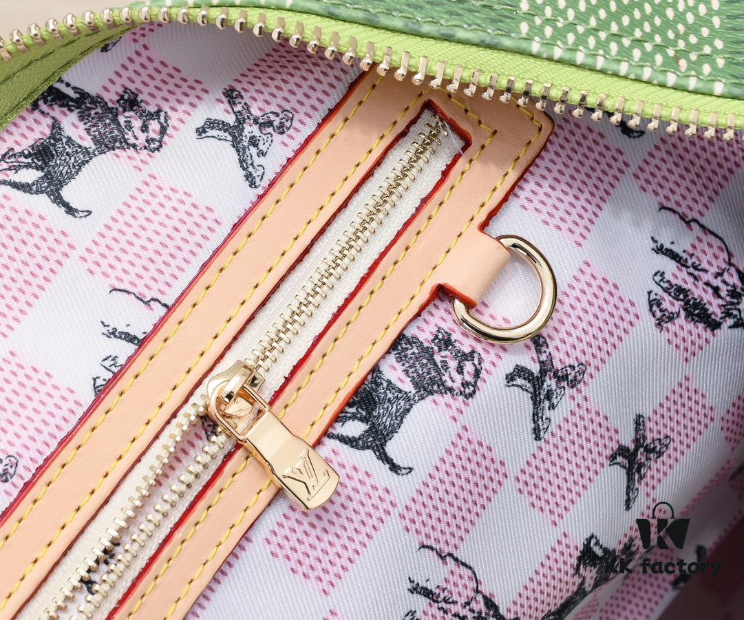 Keepall Bandoulière 50 Travel Bag in Damier Golf Coated Canvas with Green and Pink Check Pattern