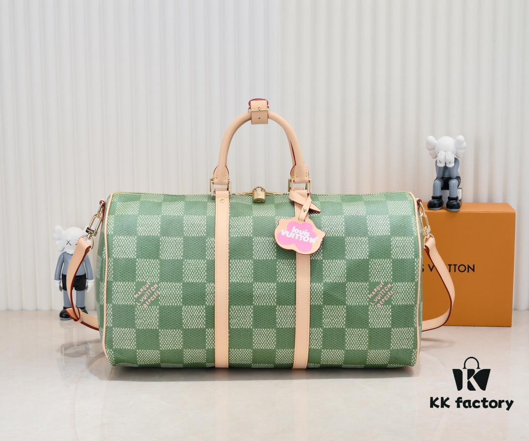 Keepall Bandoulière 50 Travel Bag in Damier Golf Coated Canvas with Green and Pink Check Pattern