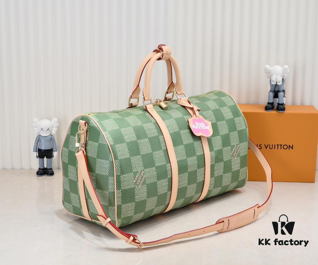 Keepall Bandoulière 50 Travel Bag in Damier Golf Coated Canvas with Green and Pink Check Pattern