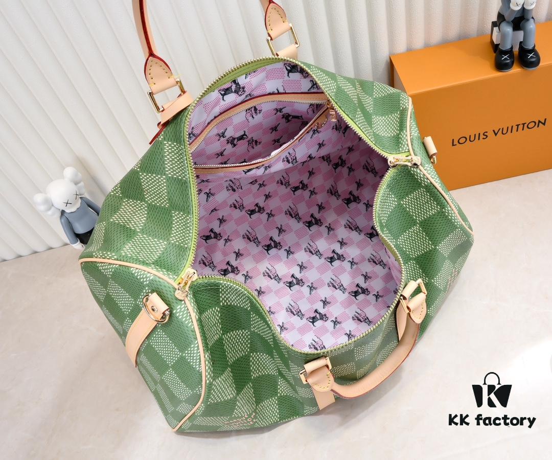 Keepall Bandoulière 50 Travel Bag in Damier Golf Coated Canvas with Green and Pink Check Pattern