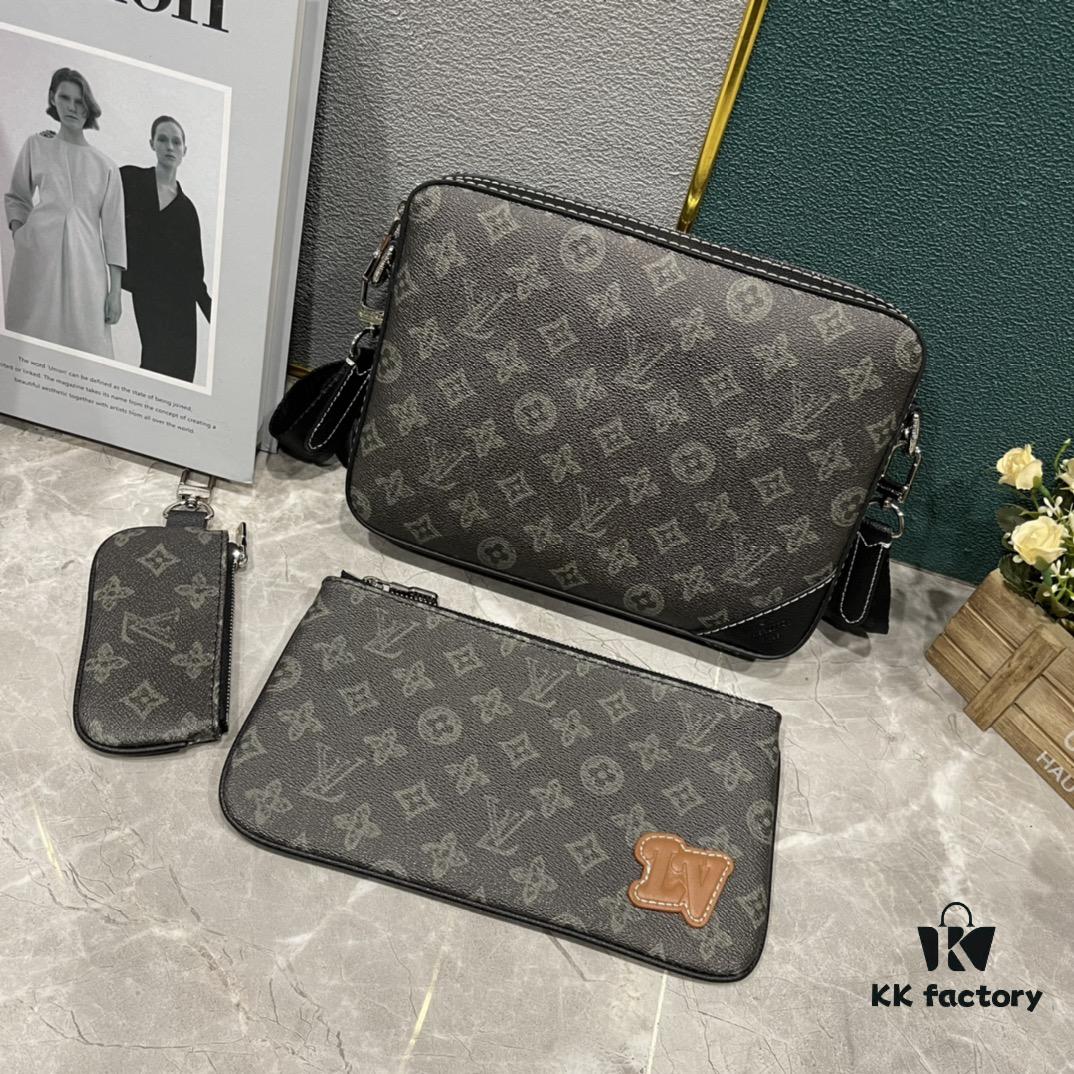 Upgraded M46340 69443 45320 2022 Official New Arrival 3D Printed Trio Messenger Bag Embodying the Trendy Charm of Damier Spray