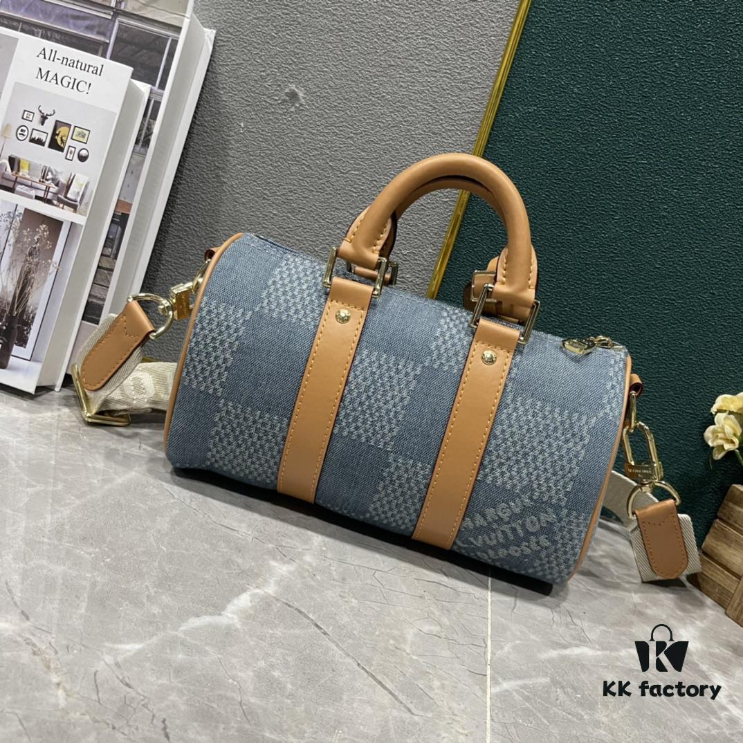 Upgraded M46271 M22762 Checkered Denim Keepall 25 Bag