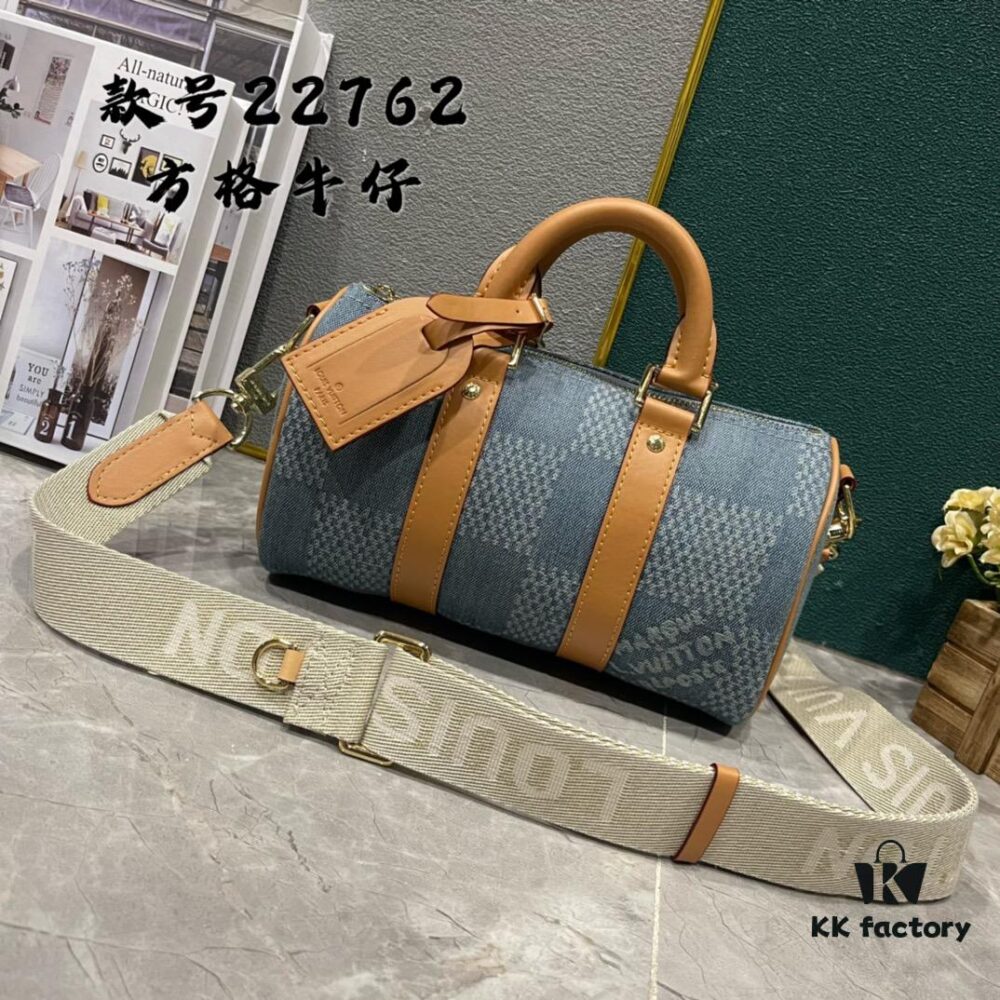 Upgraded M46271 M22762 Checkered Denim Keepall 25 Bag