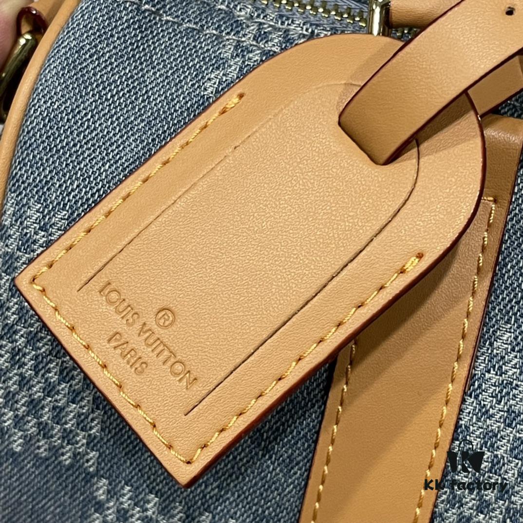 Upgraded M46271 M22762 Checkered Denim Keepall 25 Bag