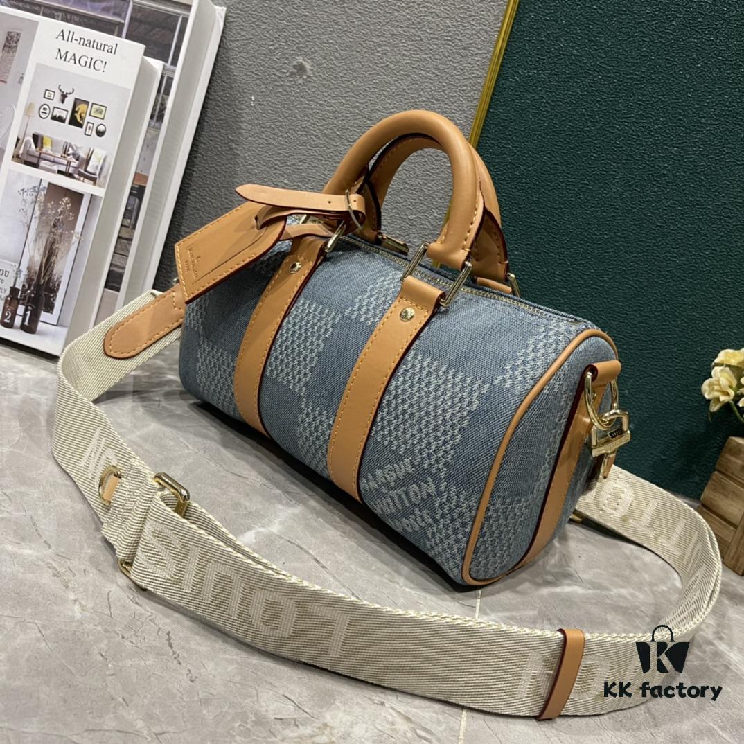 Upgraded M46271 M22762 Checkered Denim Keepall 25 Bag