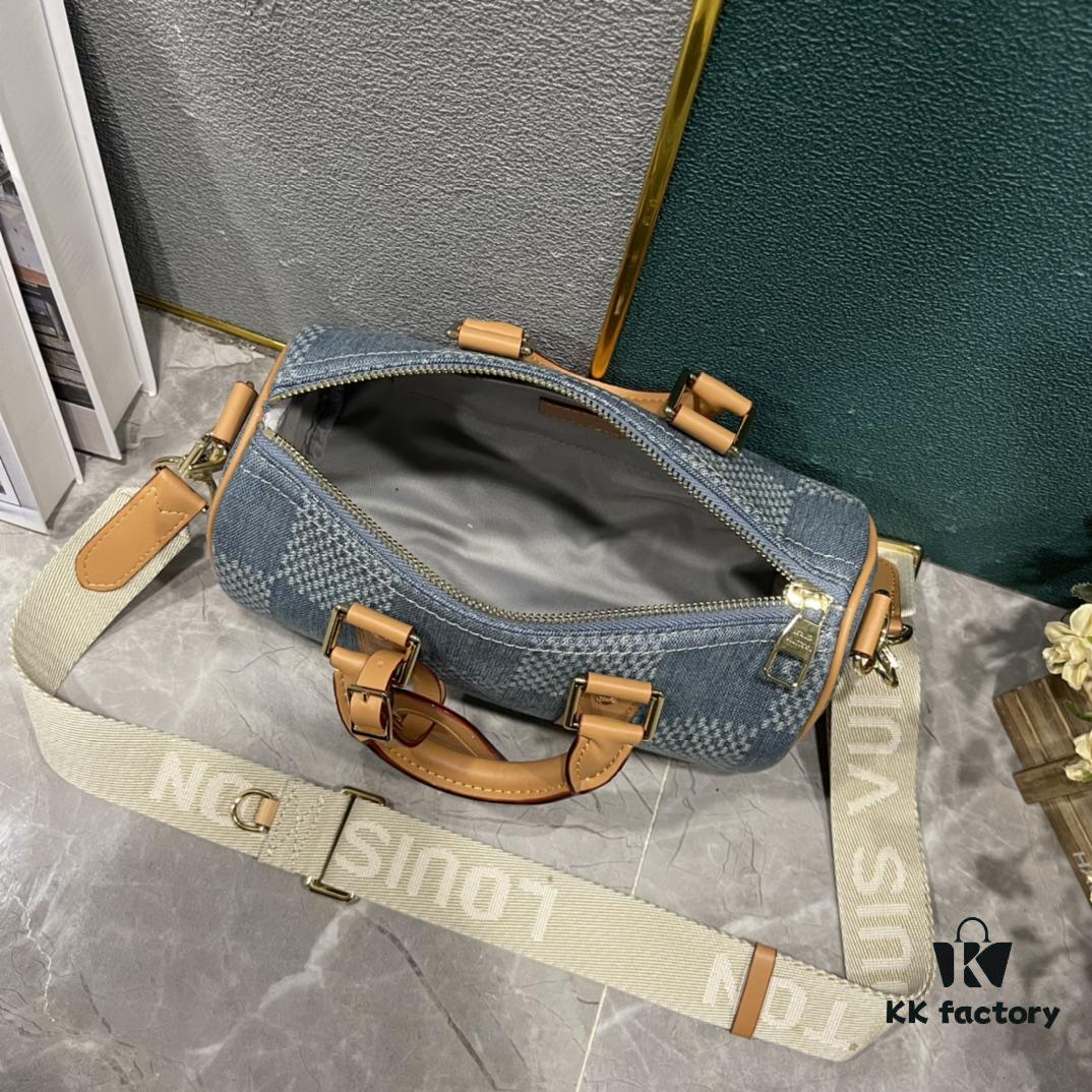 Upgraded M46271 M22762 Checkered Denim Keepall 25 Bag