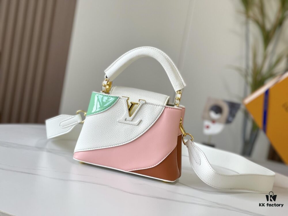 Upgraded M59863 Pure White Three-Tone Gold-Plated Mini Capucines Bag