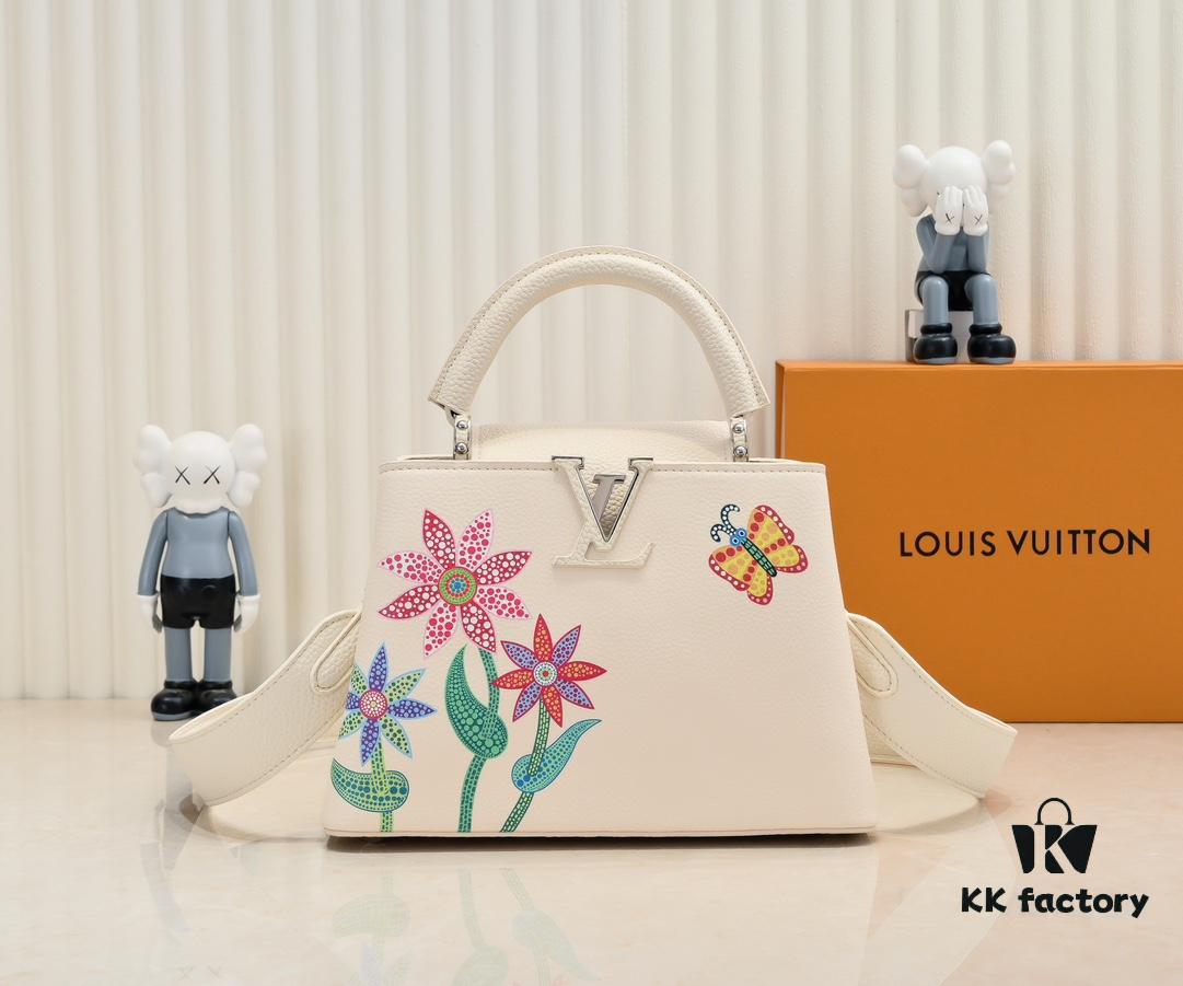 Upgraded Version M21755 White LV x YK Capucines Small Handbag
