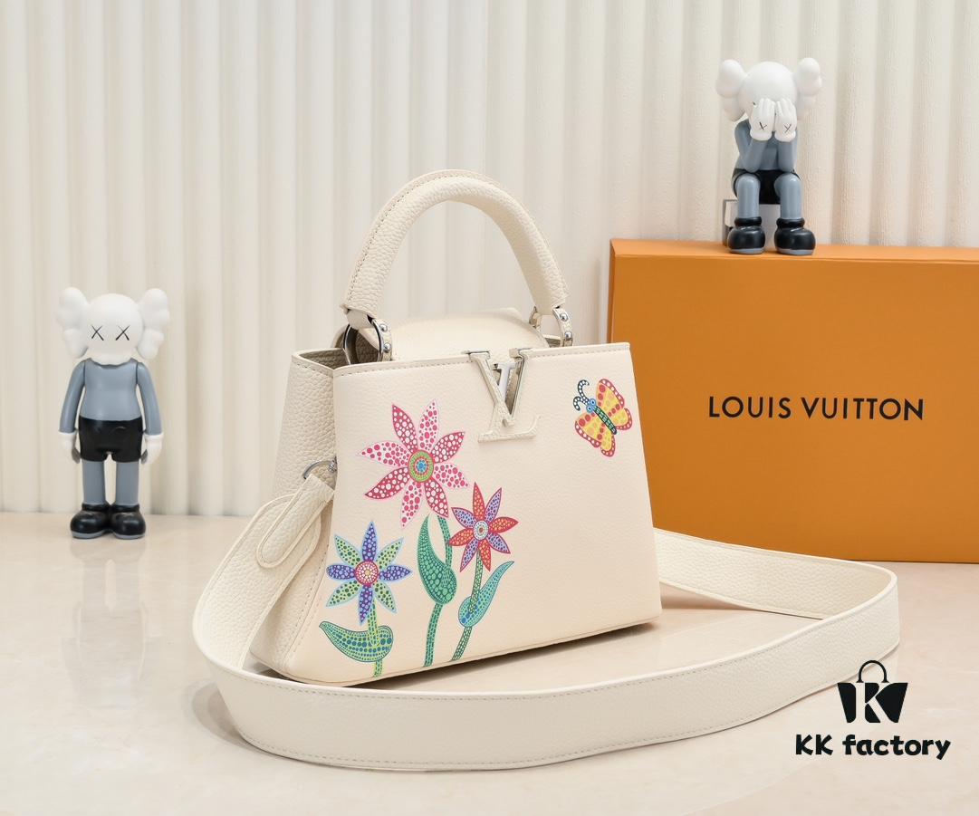 Upgraded Version M21755 White LV x YK Capucines Small Handbag