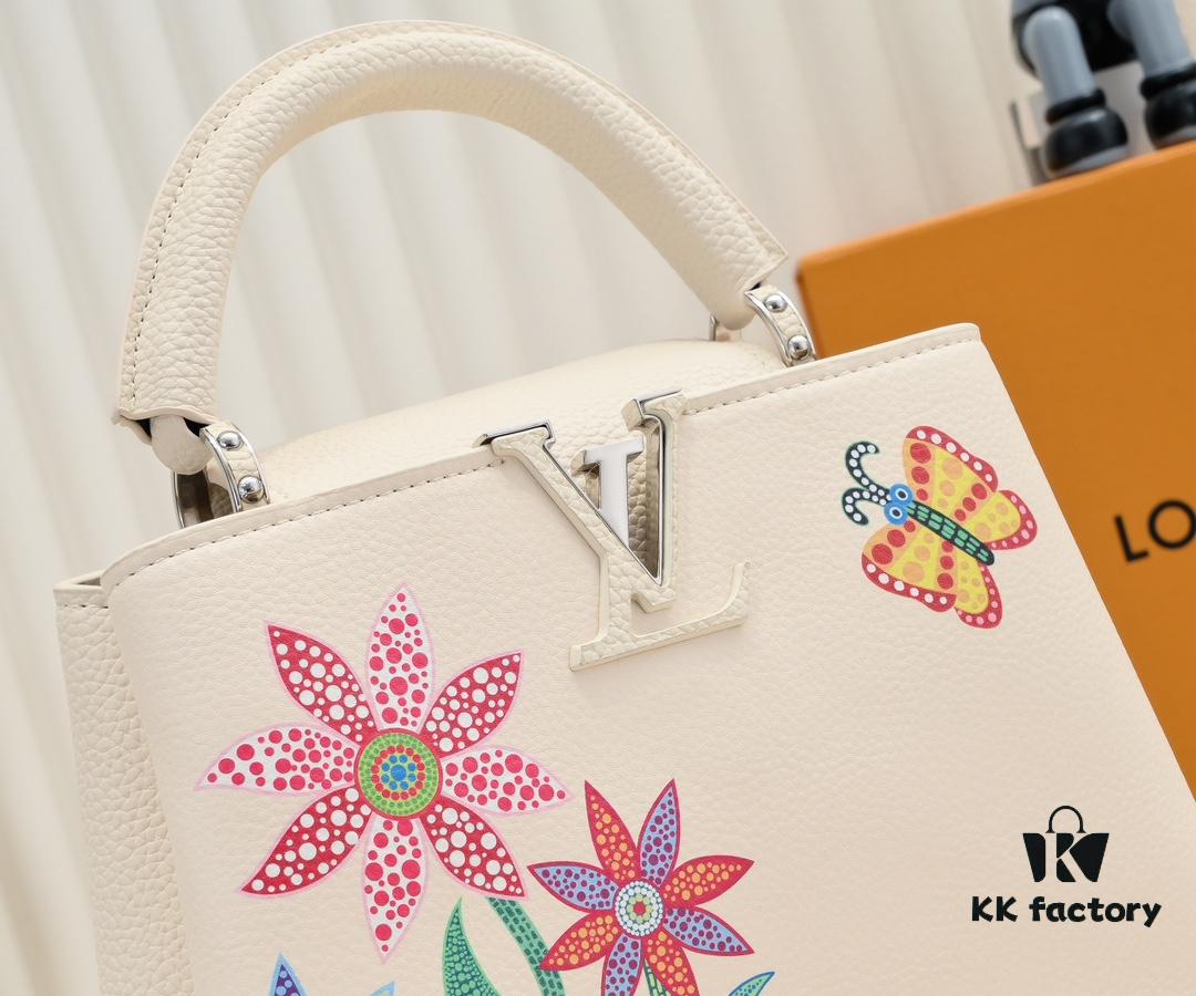 Upgraded Version M21755 White LV x YK Capucines Small Handbag