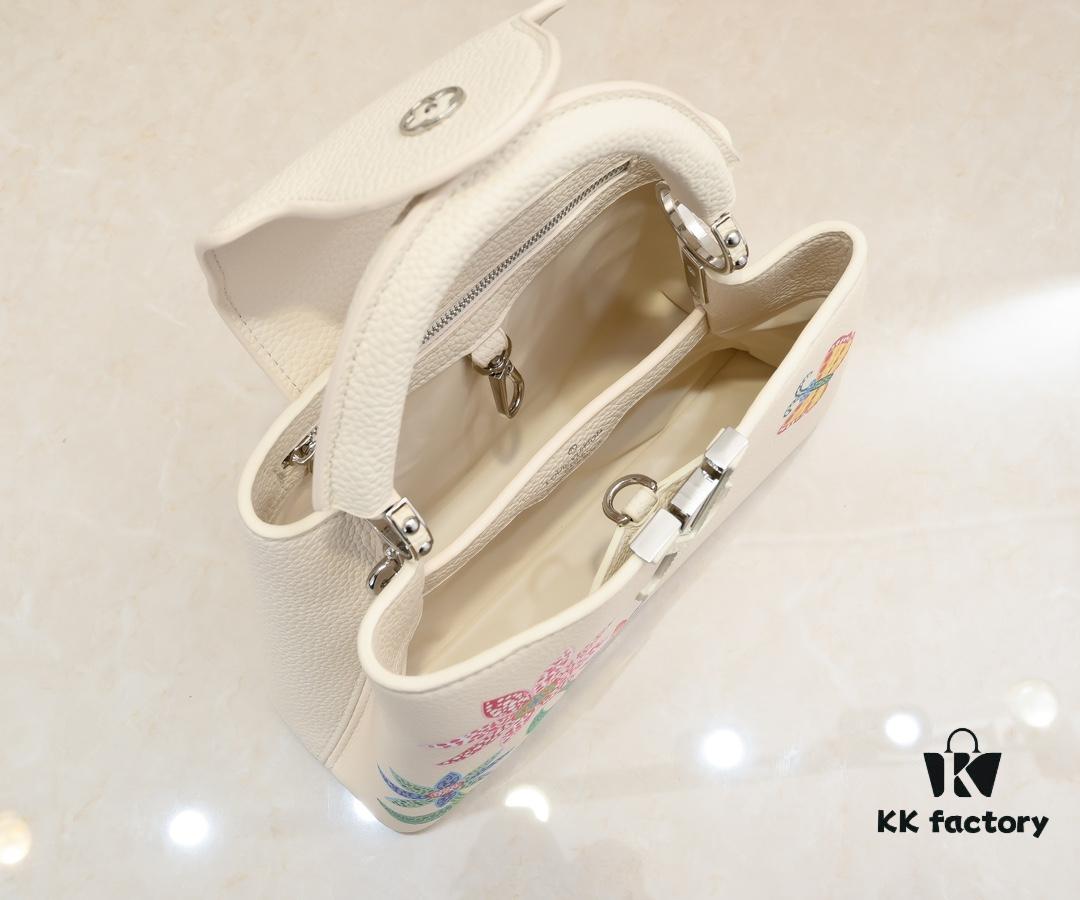 Upgraded Version M21755 White LV x YK Capucines Small Handbag