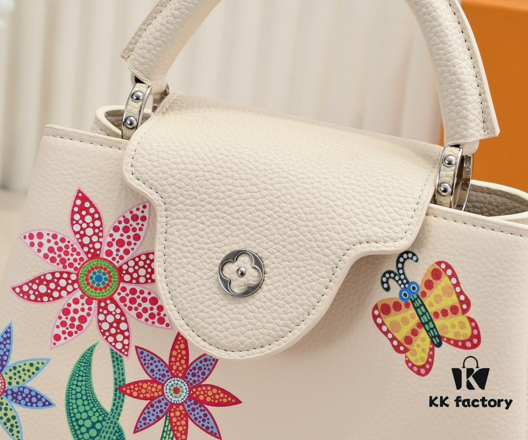 Upgraded Version M21755 White LV x YK Capucines Small Handbag