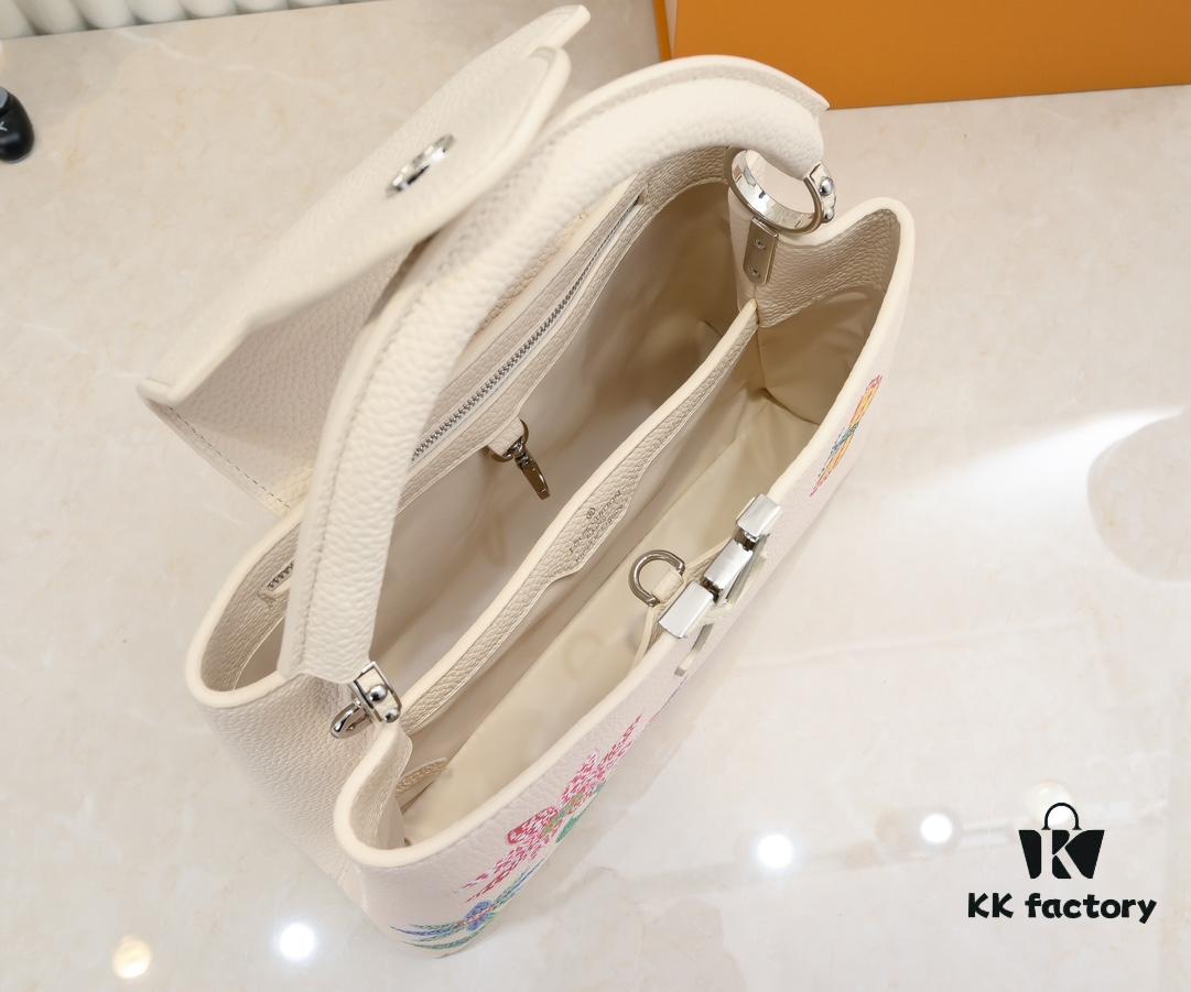 Upgraded Version M21756 White LV x YK Capucines Medium Handbag