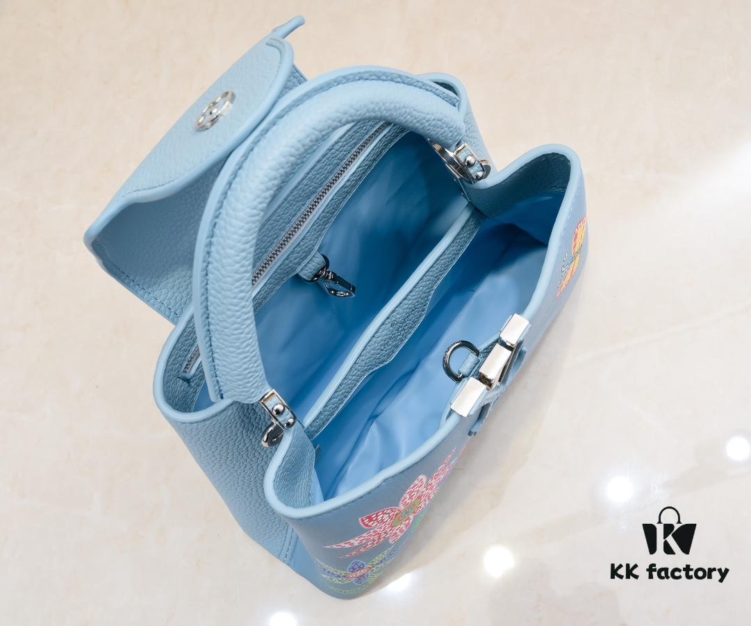 Upgraded Version M21755 Blue LV x YK Capucines Small Handbag