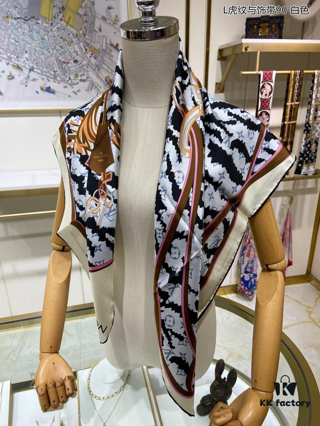 L Tiger Stripe and Trim 90 — Monogram Print on Premium Silk