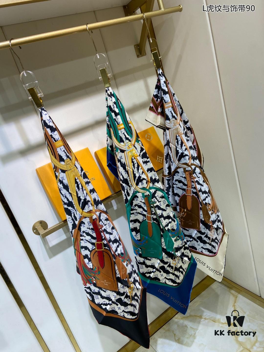 Luxury LV Monogram Tiger Stripe Silk Scarf - Premium Quality 100% Twill Silk 90x90cm