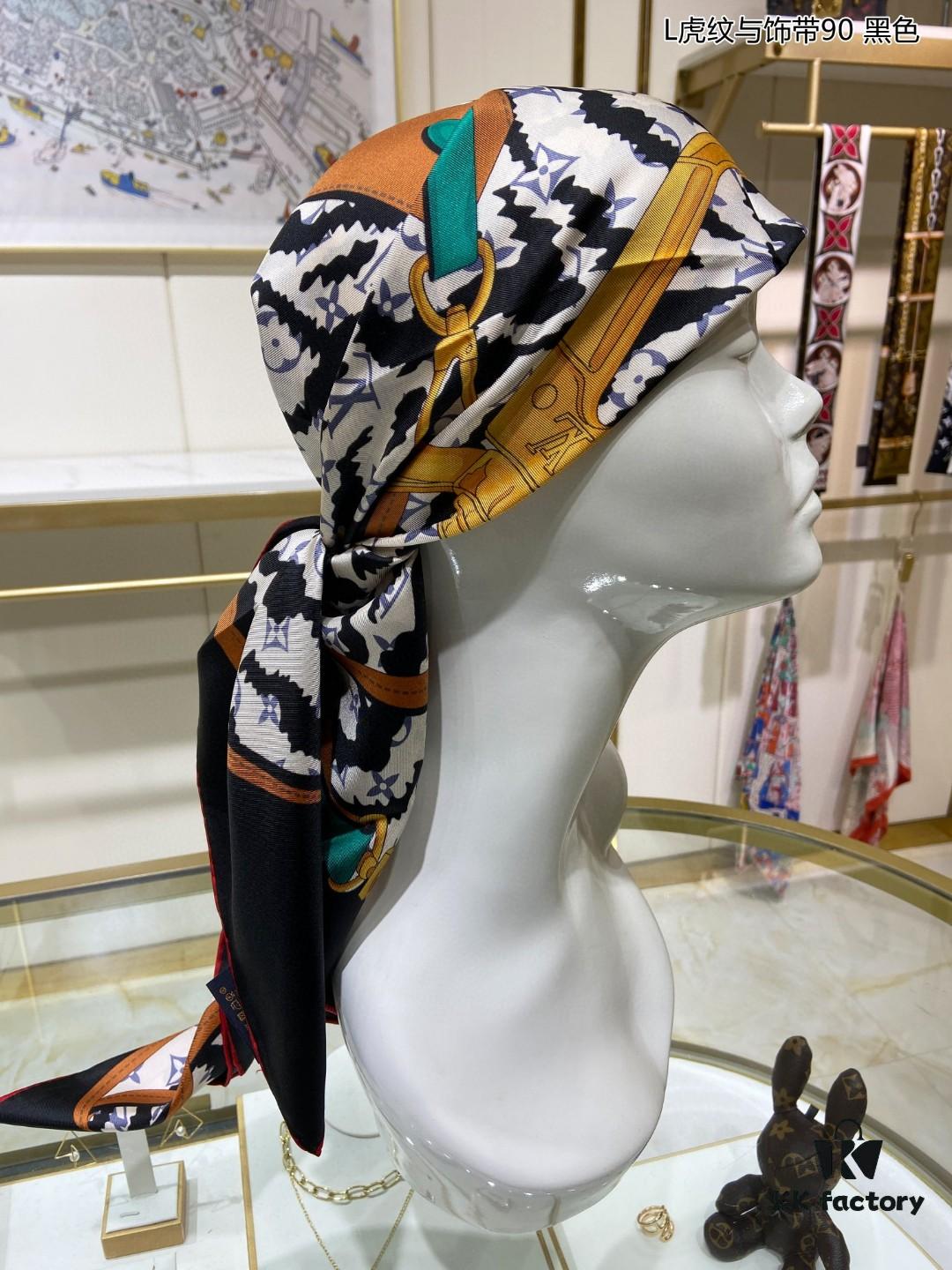 Luxury LV Monogram Tiger Stripe Silk Scarf - Premium Quality 100% Twill Silk 90x90cm