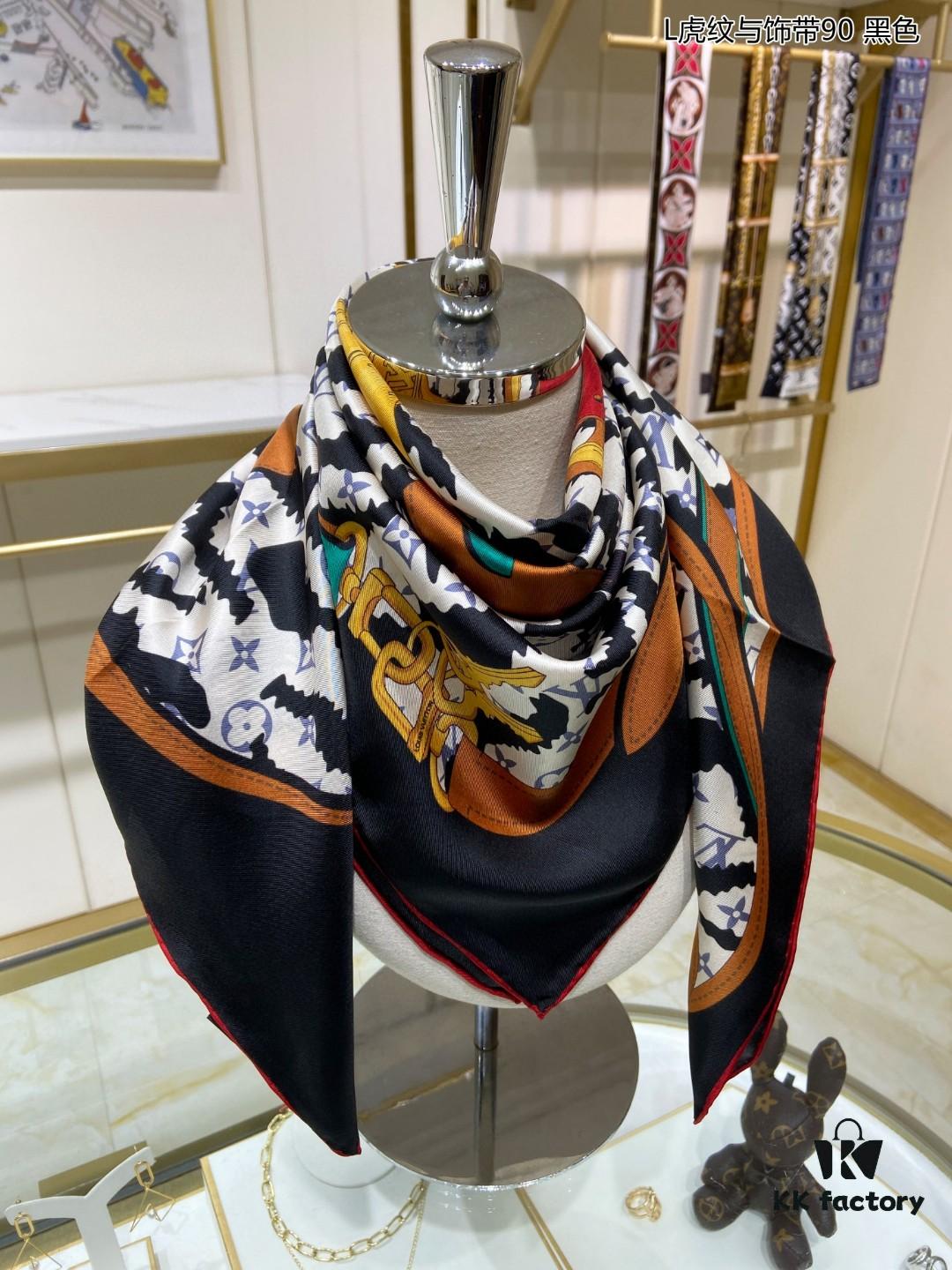 Luxury LV Monogram Tiger Stripe Silk Scarf - Premium Quality 100% Twill Silk 90x90cm