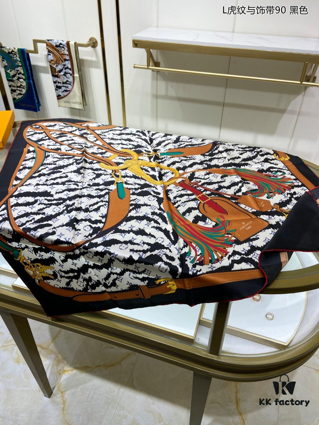 Luxury LV Monogram Tiger Stripe Silk Scarf - Premium Quality 100% Twill Silk 90x90cm