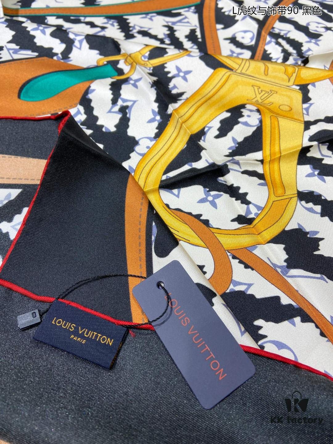 Luxury LV Monogram Tiger Stripe Silk Scarf - Premium Quality 100% Twill Silk 90x90cm