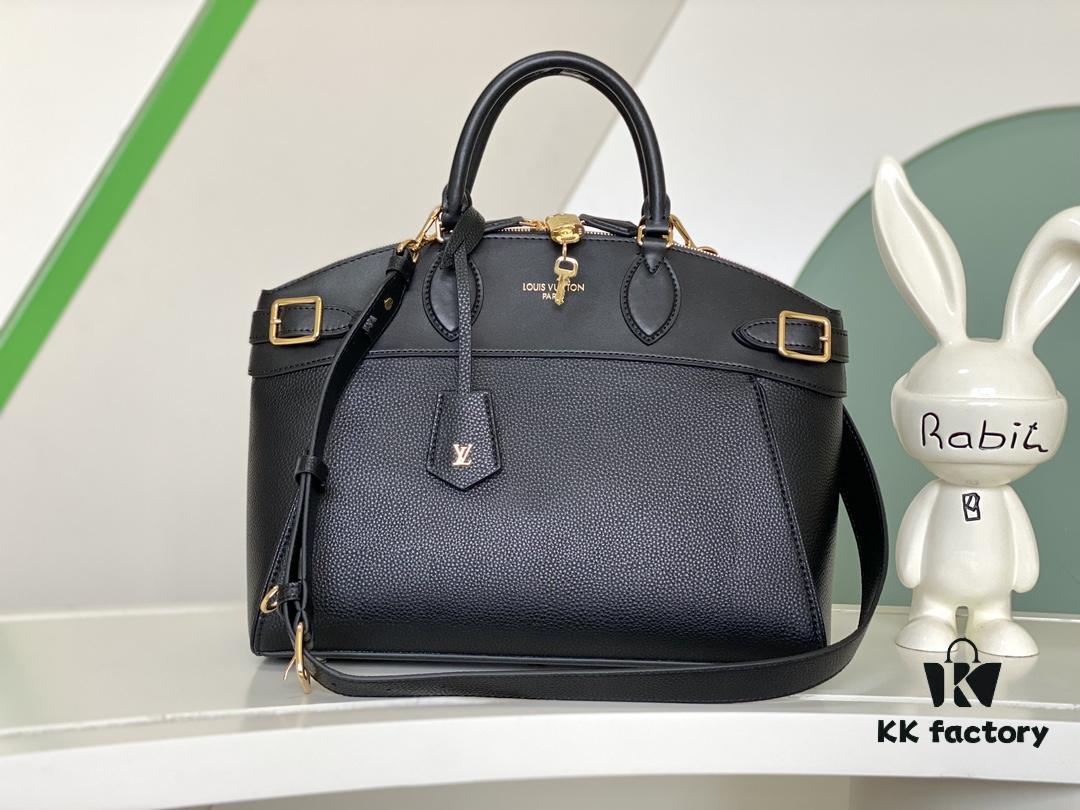 M22914 Black Lock It MM Bag in Refined Taurillon Leather with Gold-Tone Hardware
