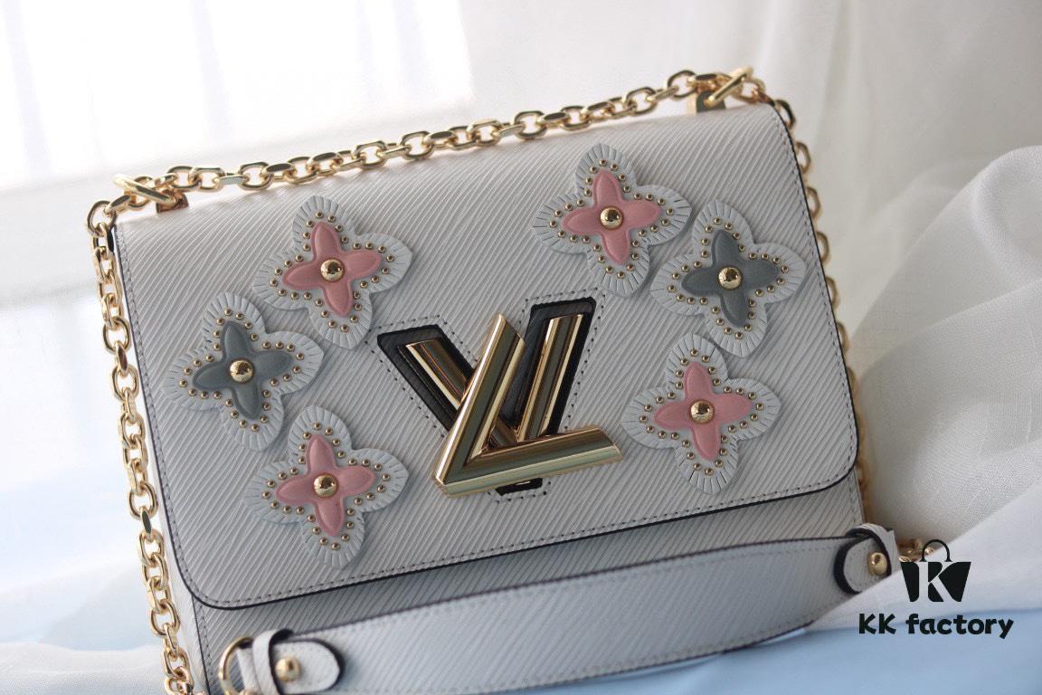 LV Latest and Hottest Twist Denim Medium Bag - Flower Tinsel Collection, High-End Quality with Embellished Monogram Flowers