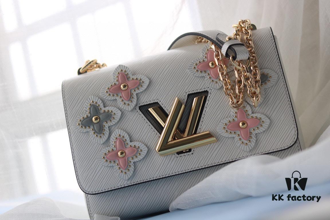 LV Latest and Hottest Twist Denim Medium Bag - Flower Tinsel Collection, High-End Quality with Embellished Monogram Flowers