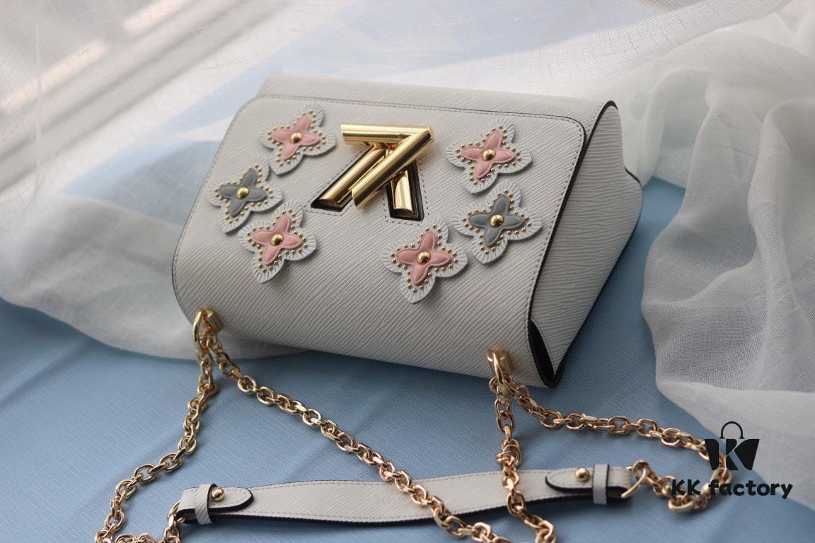 LV Latest and Hottest Twist Denim Medium Bag - Flower Tinsel Collection, High-End Quality with Embellished Monogram Flowers