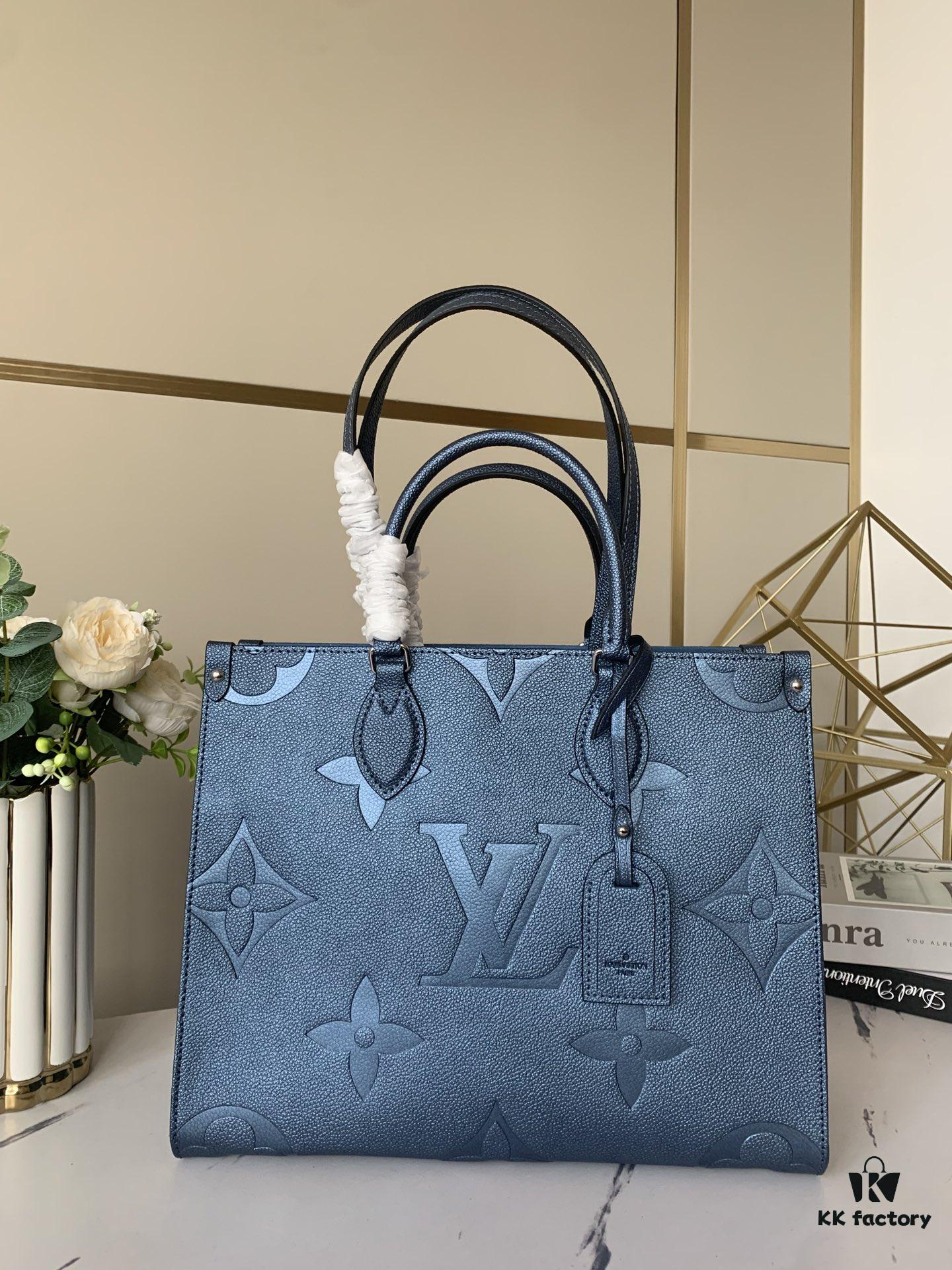 Top-Grade Full-Grain Leather, Exclusive Real Photo - M45595 Pearl Blue Full Leather Matelassé By The Pool Capsule Collection OnTheGo Medium Tote Bag
