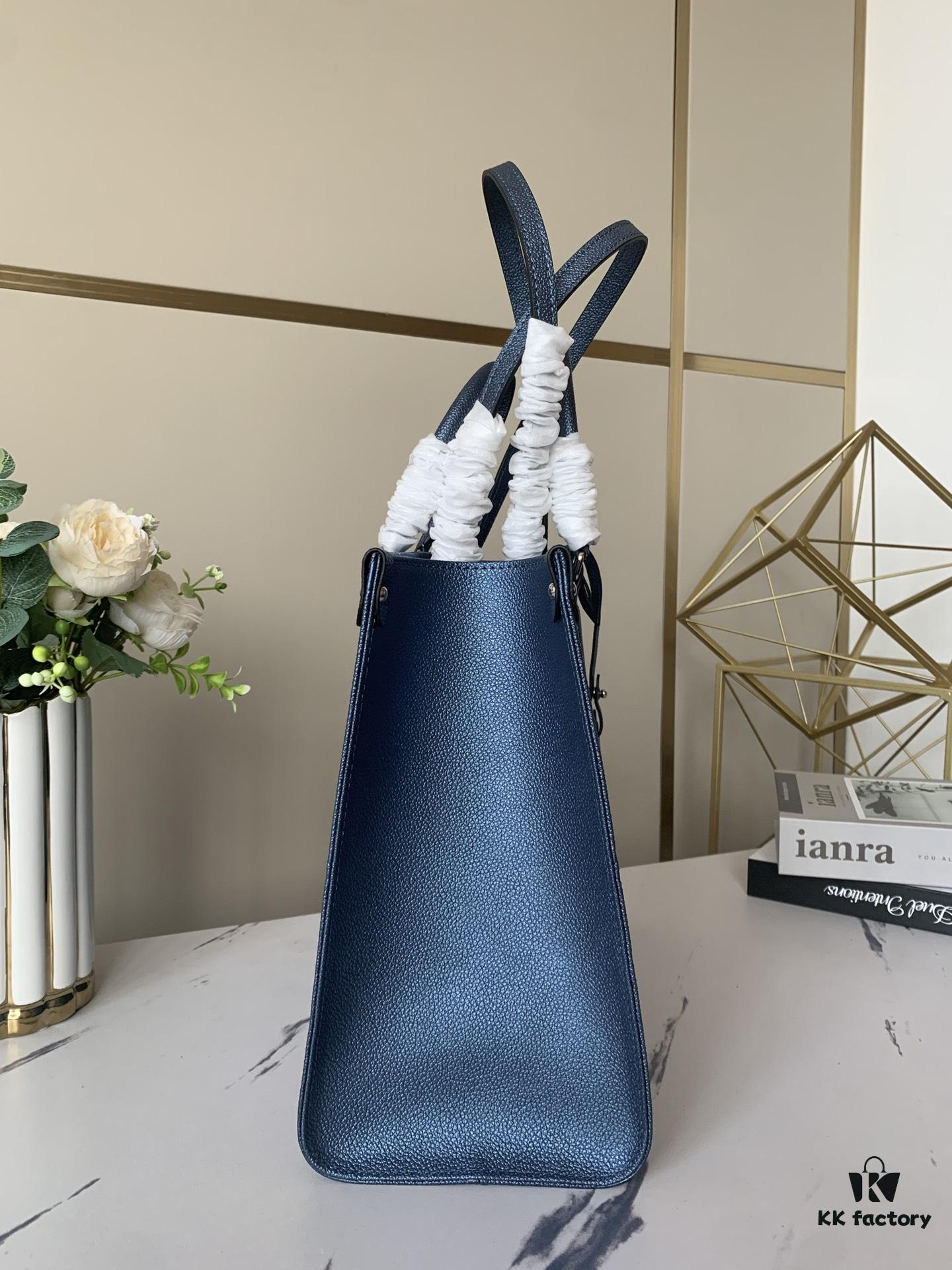 Top-Grade Full-Grain Leather, Exclusive Real Photo - M45595 Pearl Blue Full Leather Matelassé By The Pool Capsule Collection OnTheGo Medium Tote Bag