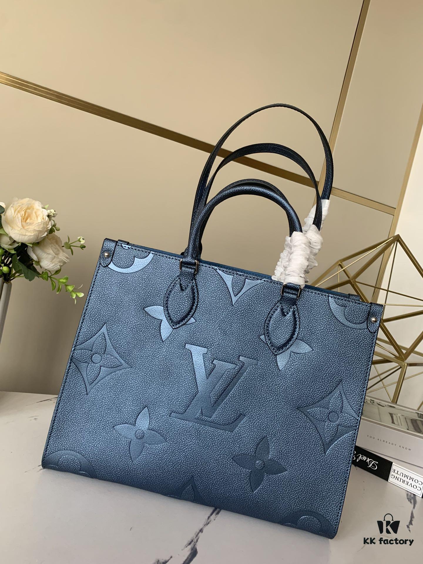 Top-Grade Full-Grain Leather, Exclusive Real Photo - M45595 Pearl Blue Full Leather Matelassé By The Pool Capsule Collection OnTheGo Medium Tote Bag