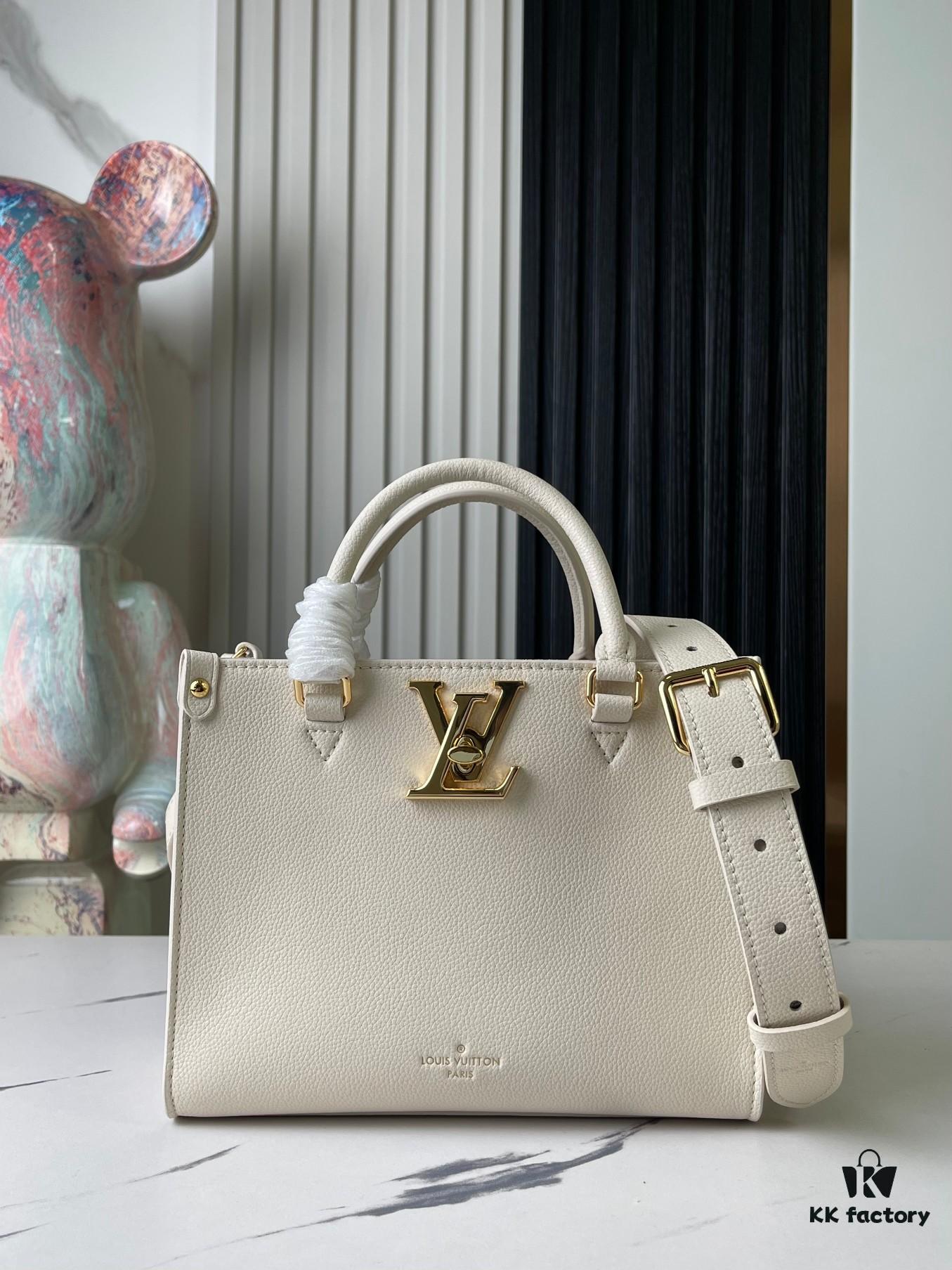 Top-tier Original Order, Exclusive Real Photos: M23637 White Full Leather Square Bag Series Lock & Go Handbag M22311
