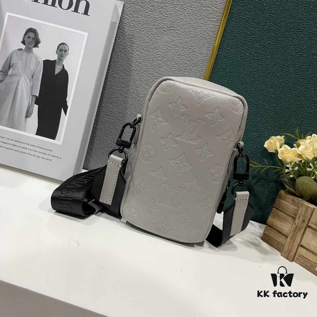 Upgraded Version! Latest Release! M81321 M81323 M81005 Black Grey Floral, Black Embossed, Grey Embossed Flap Double Phone Pouch — A Capsule Collection by Japanese Designer and DJ Nigo and Virgil Abloh for Louis Vuitton. This Flap Double phone bag features a shoulder strap, black-silver two-tone flap, messenger-style design, ideal for storing your phone and daily essentials.