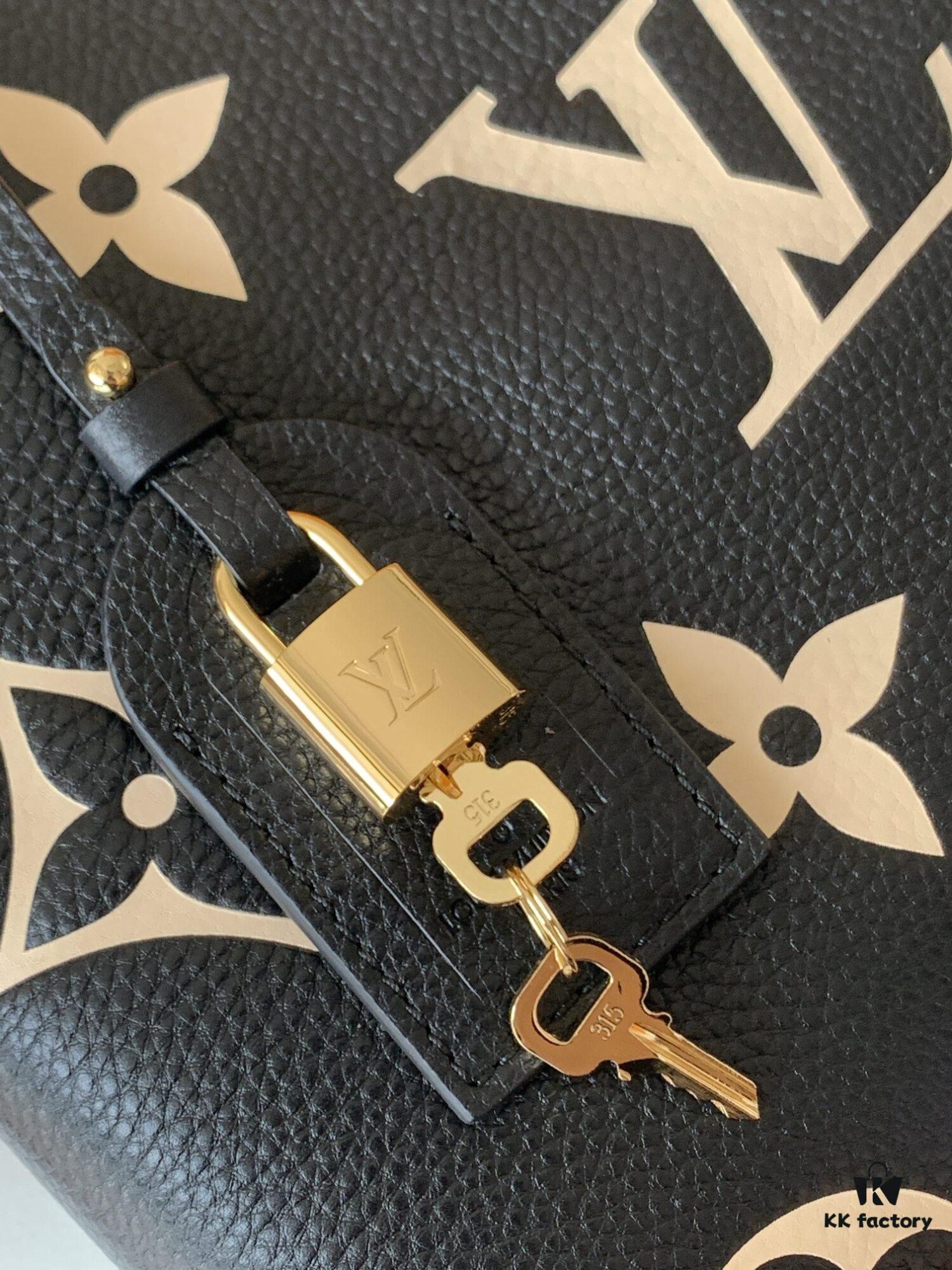 Petit Palais Handbag in Grained Leather with Monogram Flower and LV Initials