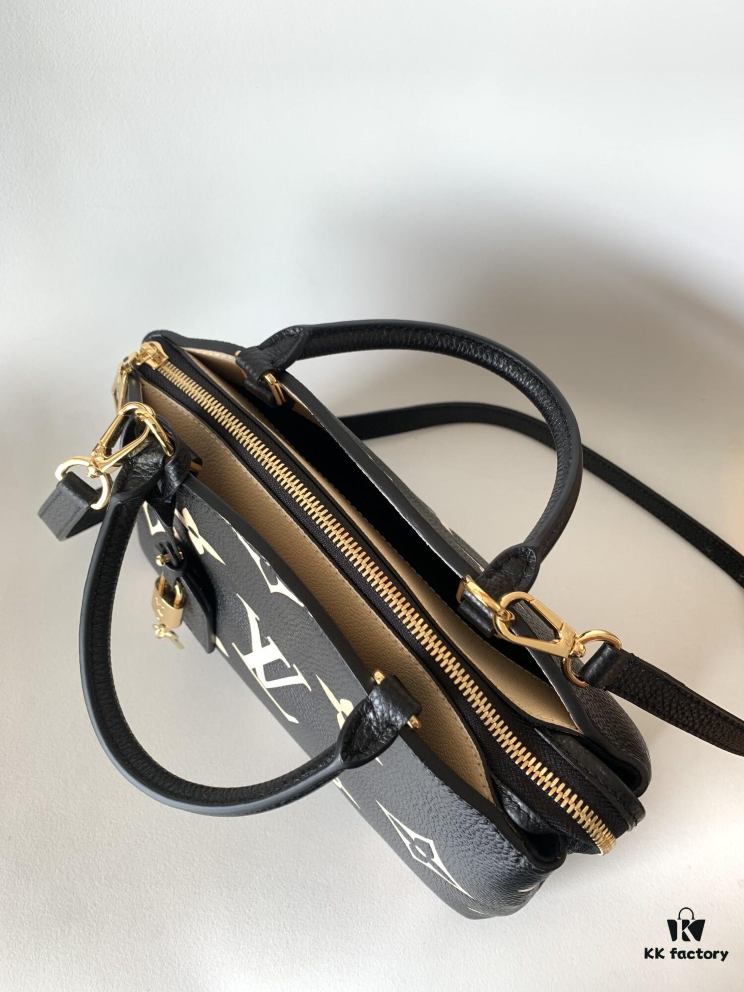 Petit Palais Handbag in Grained Leather with Monogram Flower and LV Initials