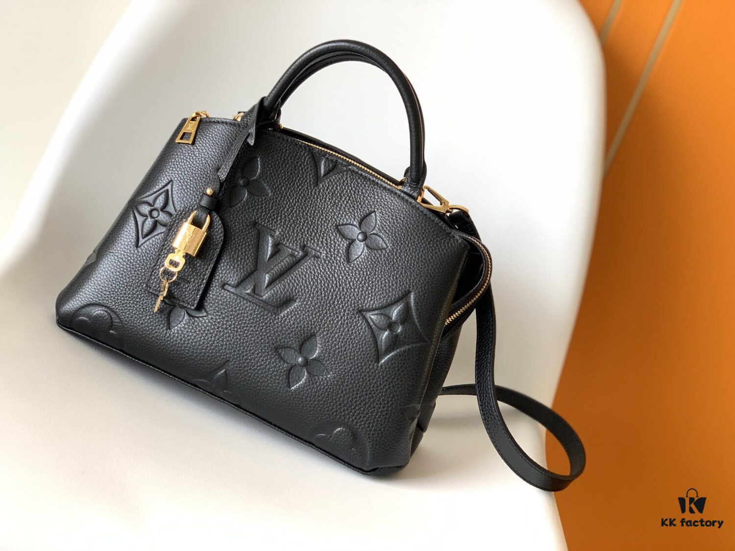 Petit Palais Handbag in Grained Leather with Monogram Giant Print