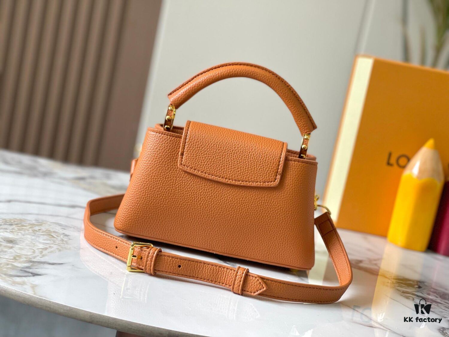 Guangzhou Stock Top Quality Original M14393 Brown Capucines East West Mini Handbag