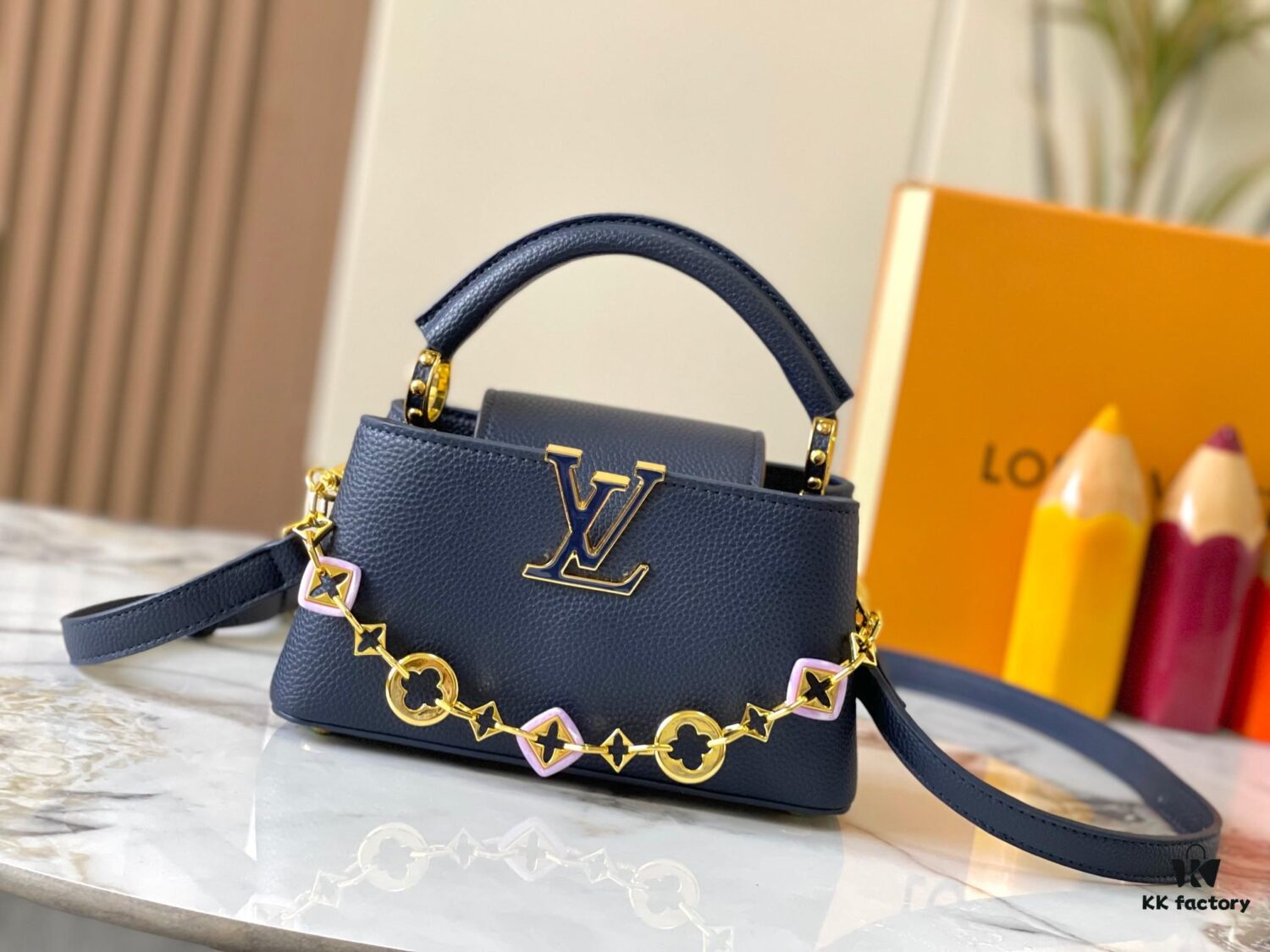 Guangzhou Stock Top Original M14393 Blue Capucines East West Mini Handbag
