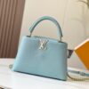 Upgraded M20841 Stellar Pearl Blue Shell Button Capucines MM Bag
