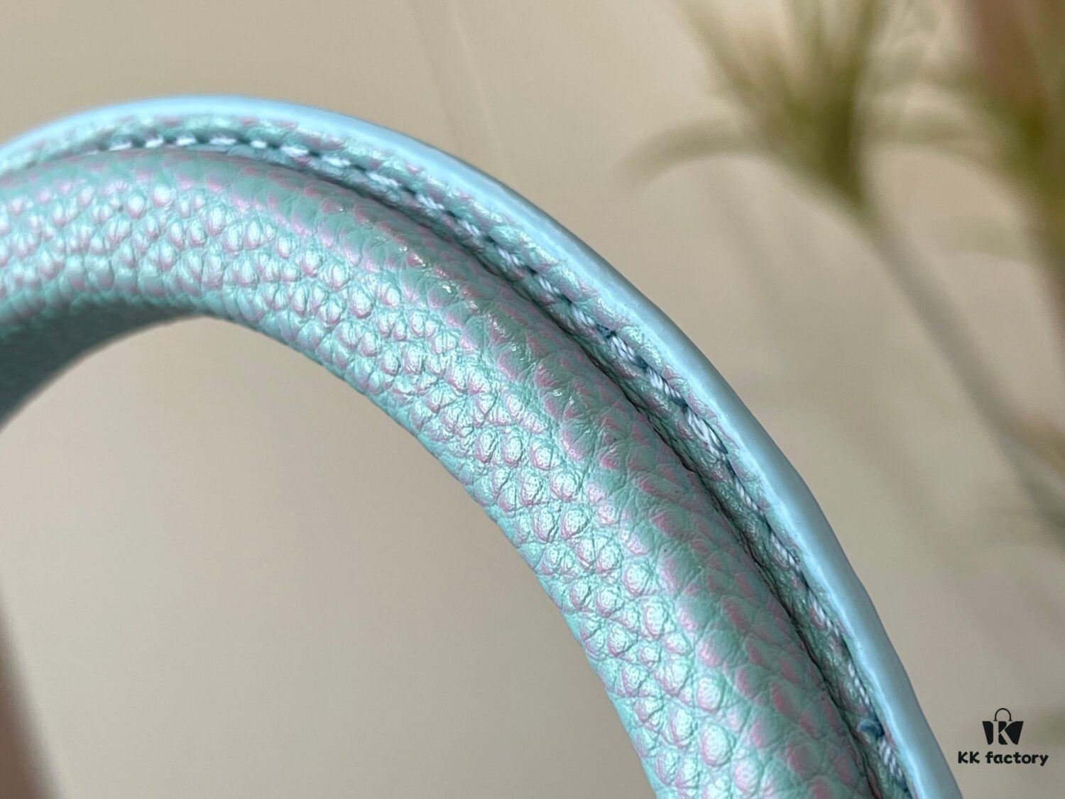 Upgraded M20841 Stellar Pearl Blue Shell Button Capucines MM Bag