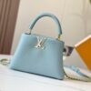Upgraded M59868 Starlight Shimmer Blue Mother-of-Pearl Button Capucines BB Bag