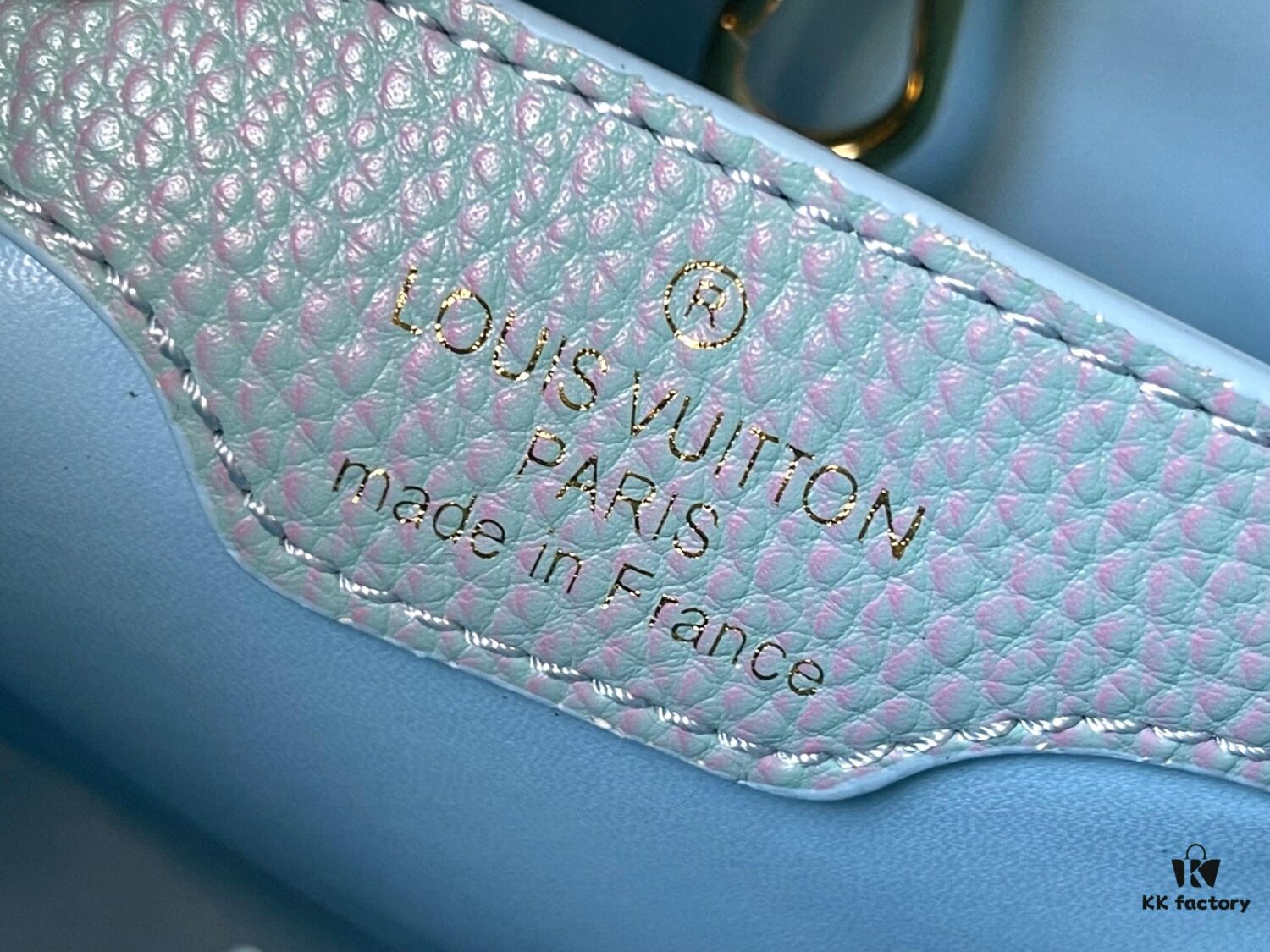 Upgraded M59868 Starlight Shimmer Blue Mother-of-Pearl Button Capucines BB Bag