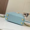 Upgraded M59850 Stellar Pearlized Blue Shell Button Capucines Mini Bag