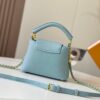 Upgraded M59850 Stellar Pearlized Blue Shell Button Capucines Mini Bag
