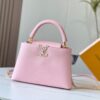 Upgraded M20841 Etoile Pearlized Pink Shell Button Capucines MM Handbag