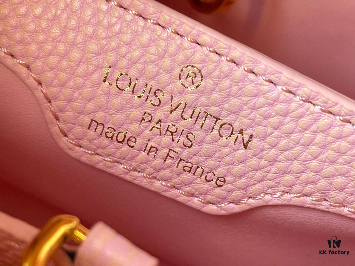 Upgraded M59868 Stellar Pearlized Powder with Mother-of-Pearl Button - This Capucines BB Bag Features Taurillon Leather That Shimmers in Changing Hues Under Different Lights