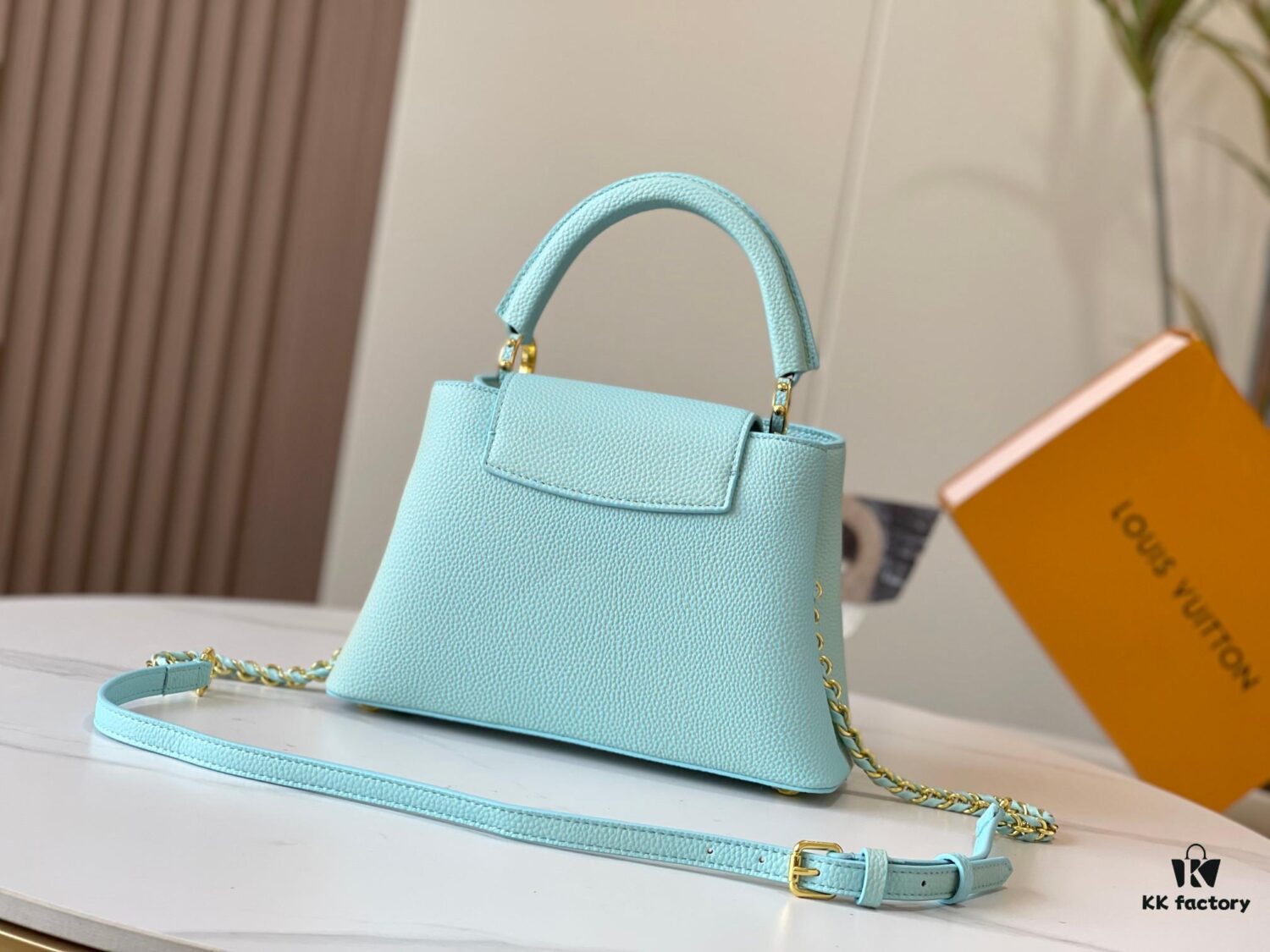 Upgraded M59868 Stellar Pearl Green Shell Button Capucines BB Bag